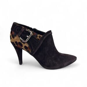 Antonio Melanie Brown Animal Print Woman Sz 7 Booties Suede Ankle Boots Mob Wife